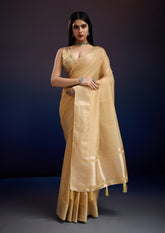 Gold Sand Linen Silk Saree - Elegant Professional Wear for Teachers